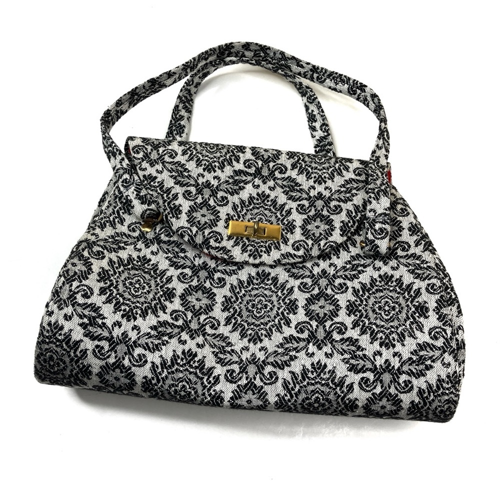 Vintage 1970's Home Bureau Black Brocade Handmade Purse